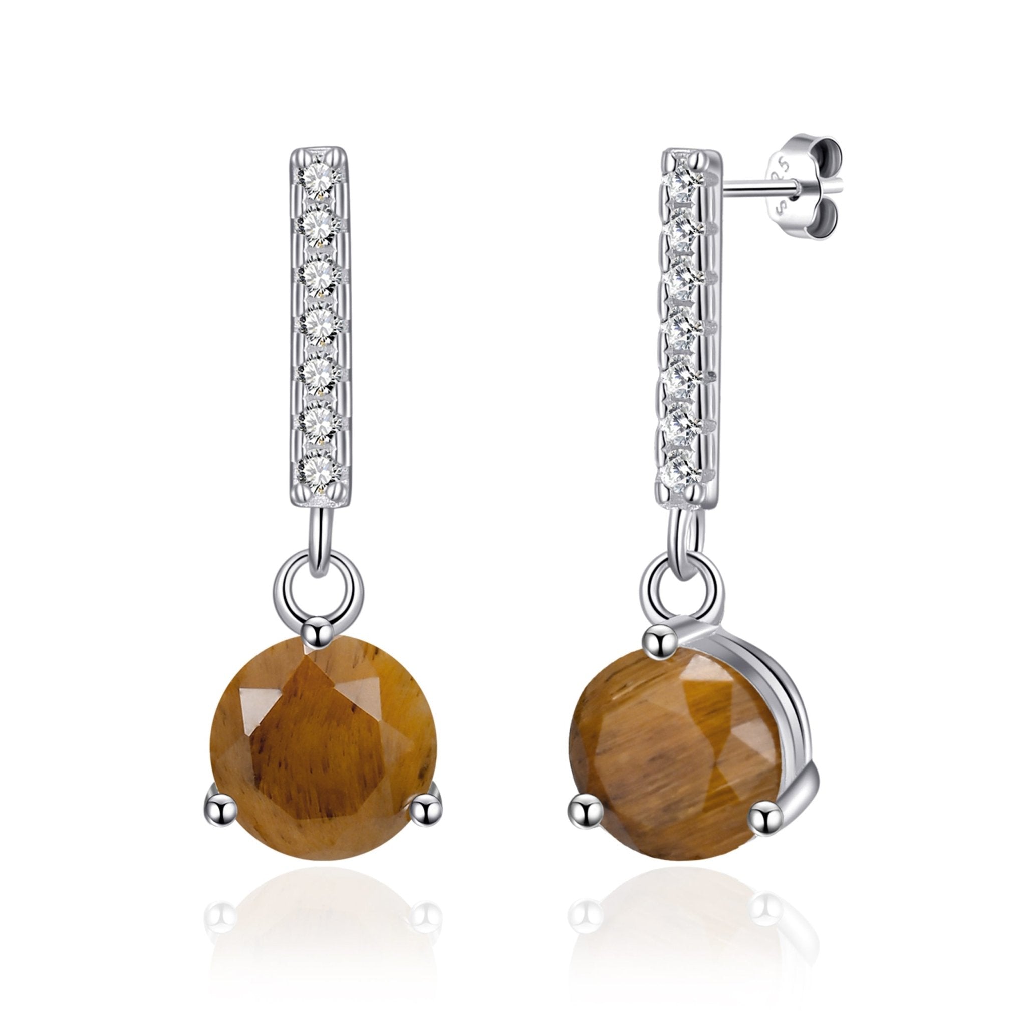 Sterling Silver Tigers Eye Gemstone Drop Earrings - Philip Jones Jewellery