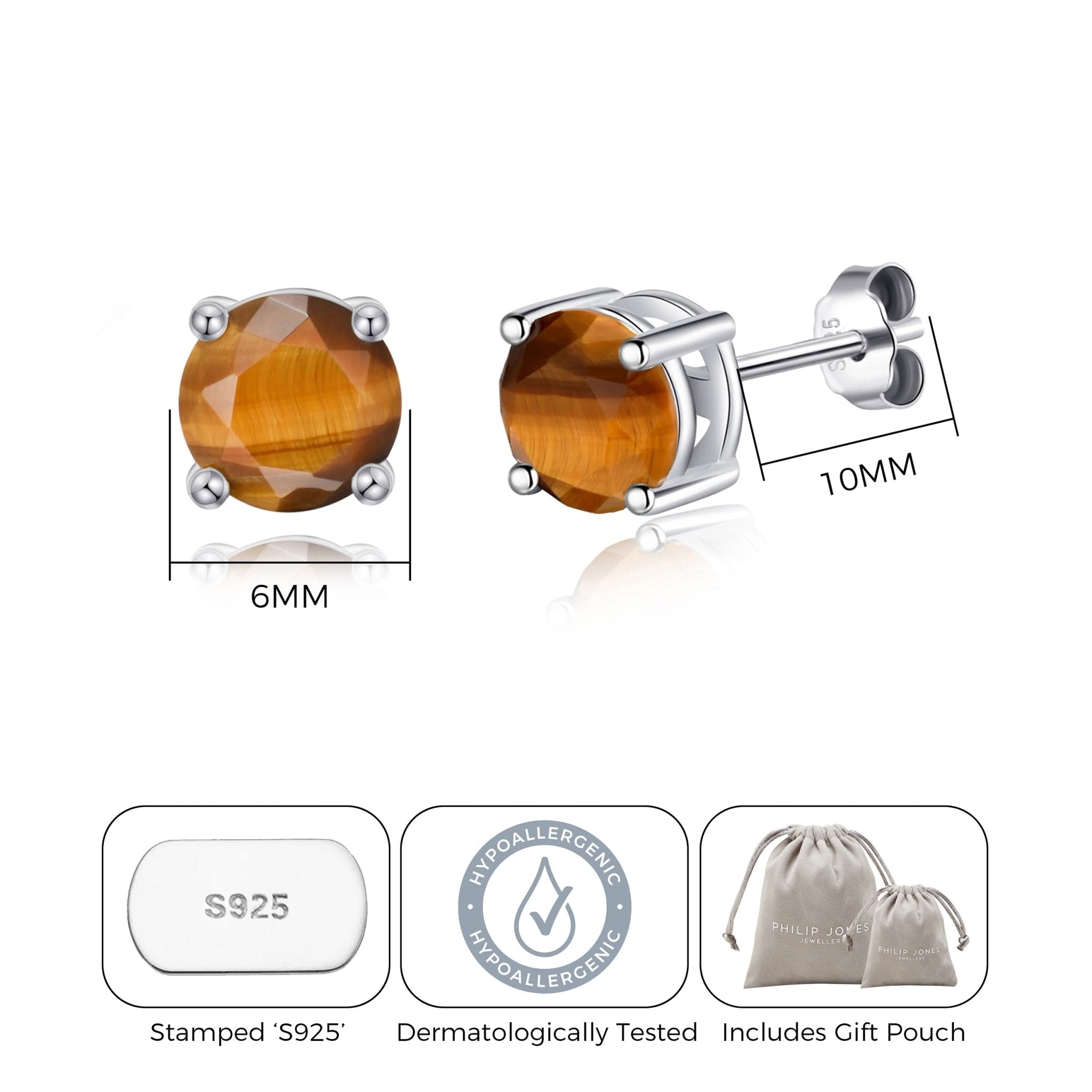 Sterling Silver Tigers Eye Gemstone Earrings - Philip Jones Jewellery