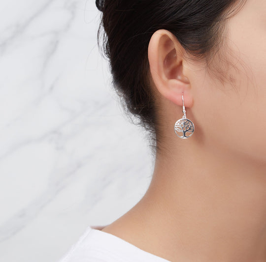 Sterling Silver Tree of Life Drop Earrings - Philip Jones Jewellery