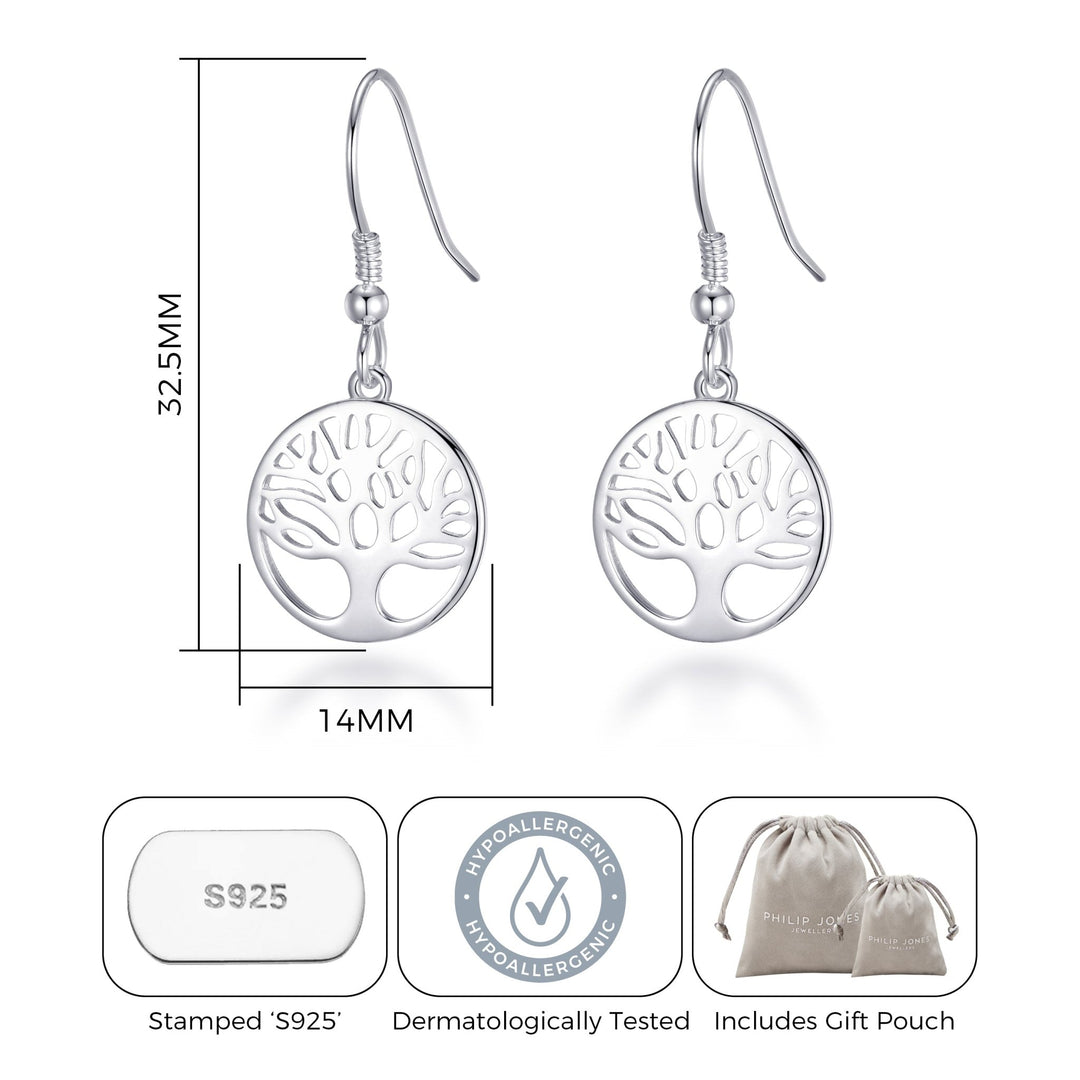 Sterling Silver Tree of Life Drop Earrings - Philip Jones Jewellery