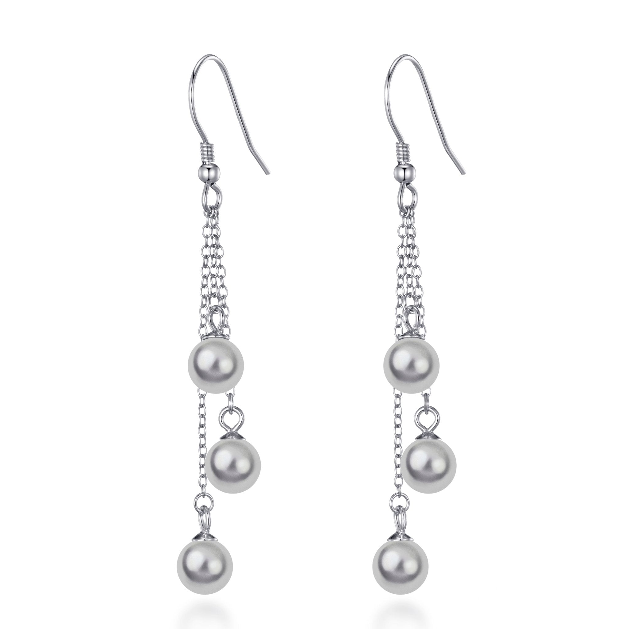 Sterling Silver Triple Grey Pearl Drop Earrings - Philip Jones Jewellery