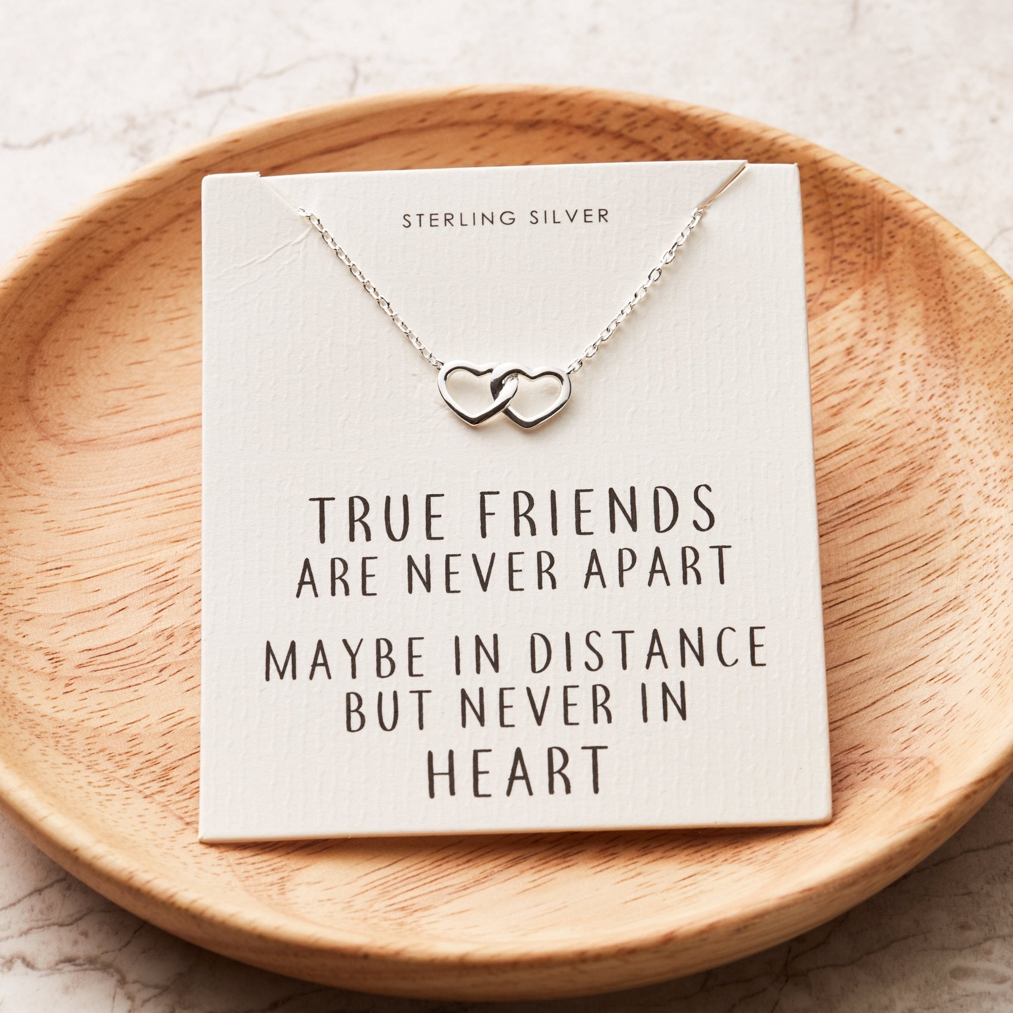 Sterling Silver True Friends Heart Link Necklace with Quote Card - Philip Jones Jewellery