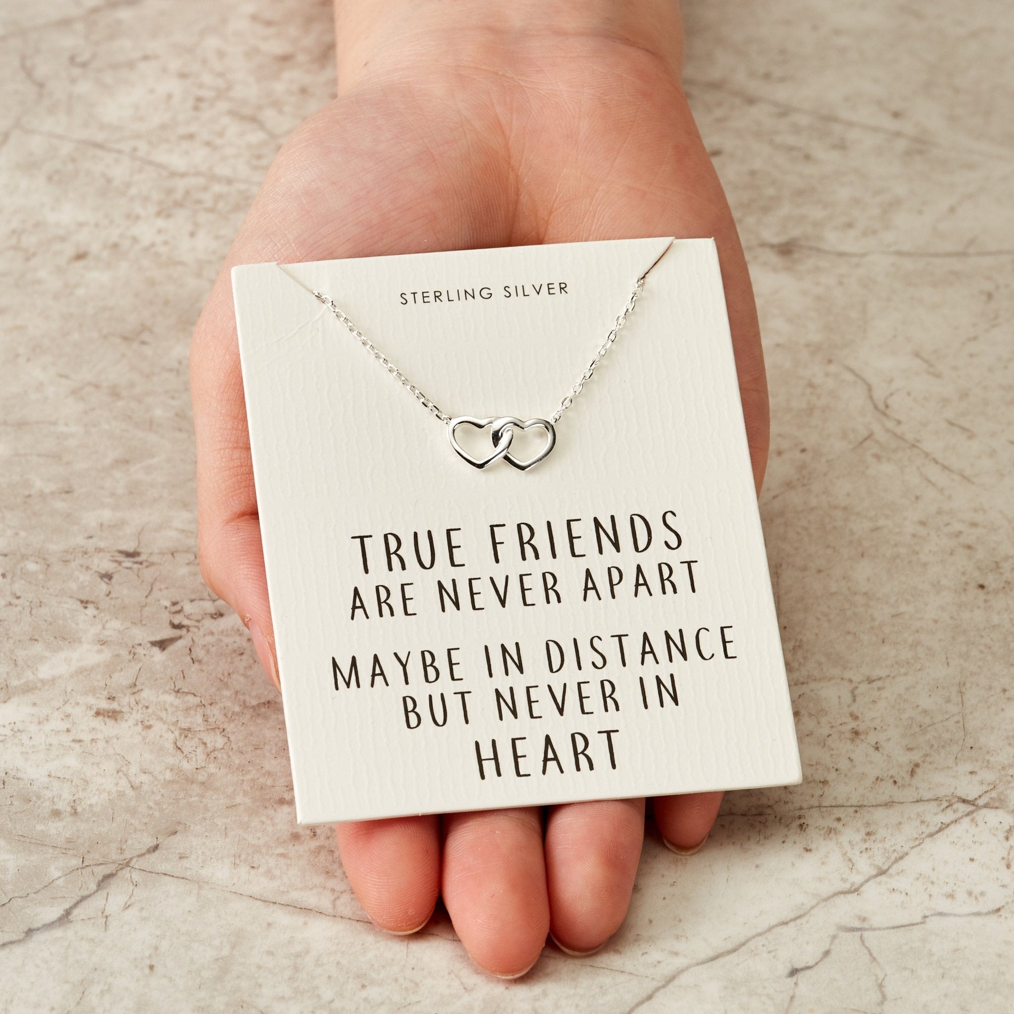 Sterling Silver True Friends Heart Link Necklace with Quote Card - Philip Jones Jewellery