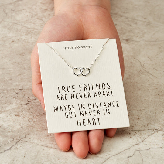 Sterling Silver True Friends Heart Link Necklace with Quote Card - Philip Jones Jewellery