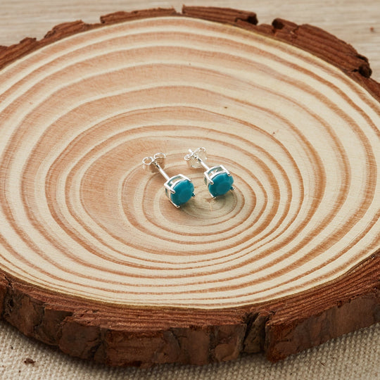 Sterling Silver Turquoise Earrings Created with Zircondia® Crystals - Philip Jones Jewellery