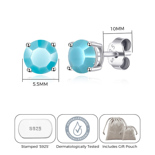 Sterling Silver Turquoise Earrings Created with Zircondia® Crystals - Philip Jones Jewellery