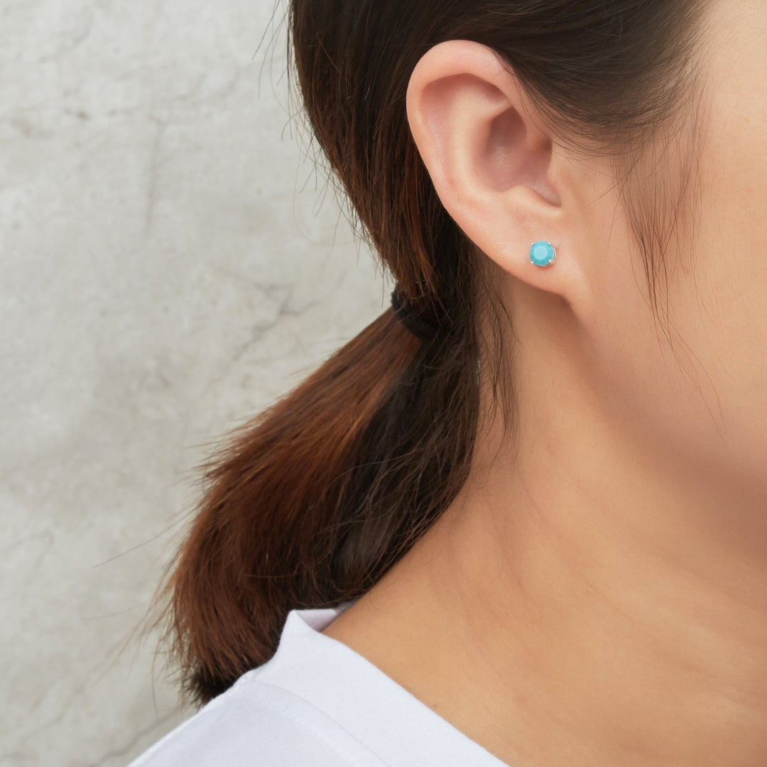Sterling Silver Turquoise Earrings Created with Zircondia® Crystals - Philip Jones Jewellery