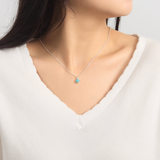 Sterling Silver Turquoise Necklace Created with Zircondia® Crystals - Philip Jones Jewellery