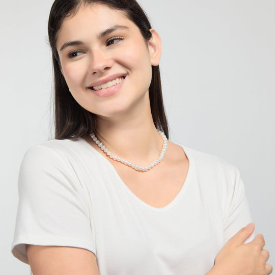 Sterling Silver White Freshwater Pearl Strand Choker Necklace