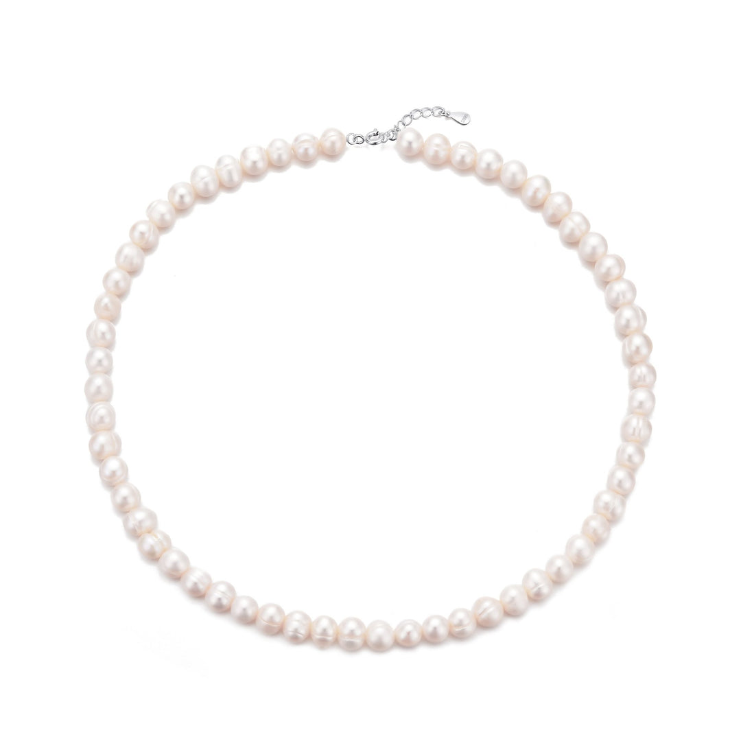 Sterling Silver White Freshwater Pearl Strand Choker Necklace - Philip Jones Jewellery