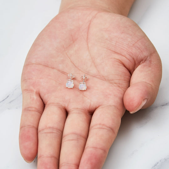 Sterling Silver White Opal Earrings Created with Zircondia® Crystals - Philip Jones Jewellery