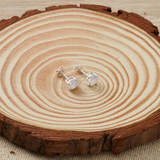Sterling Silver White Opal Earrings Created with Zircondia® Crystals - Philip Jones Jewellery