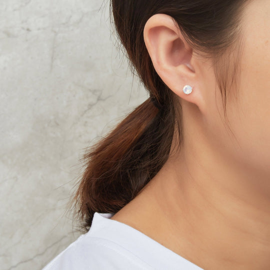 Sterling Silver White Opal Earrings Created with Zircondia® Crystals - Philip Jones Jewellery