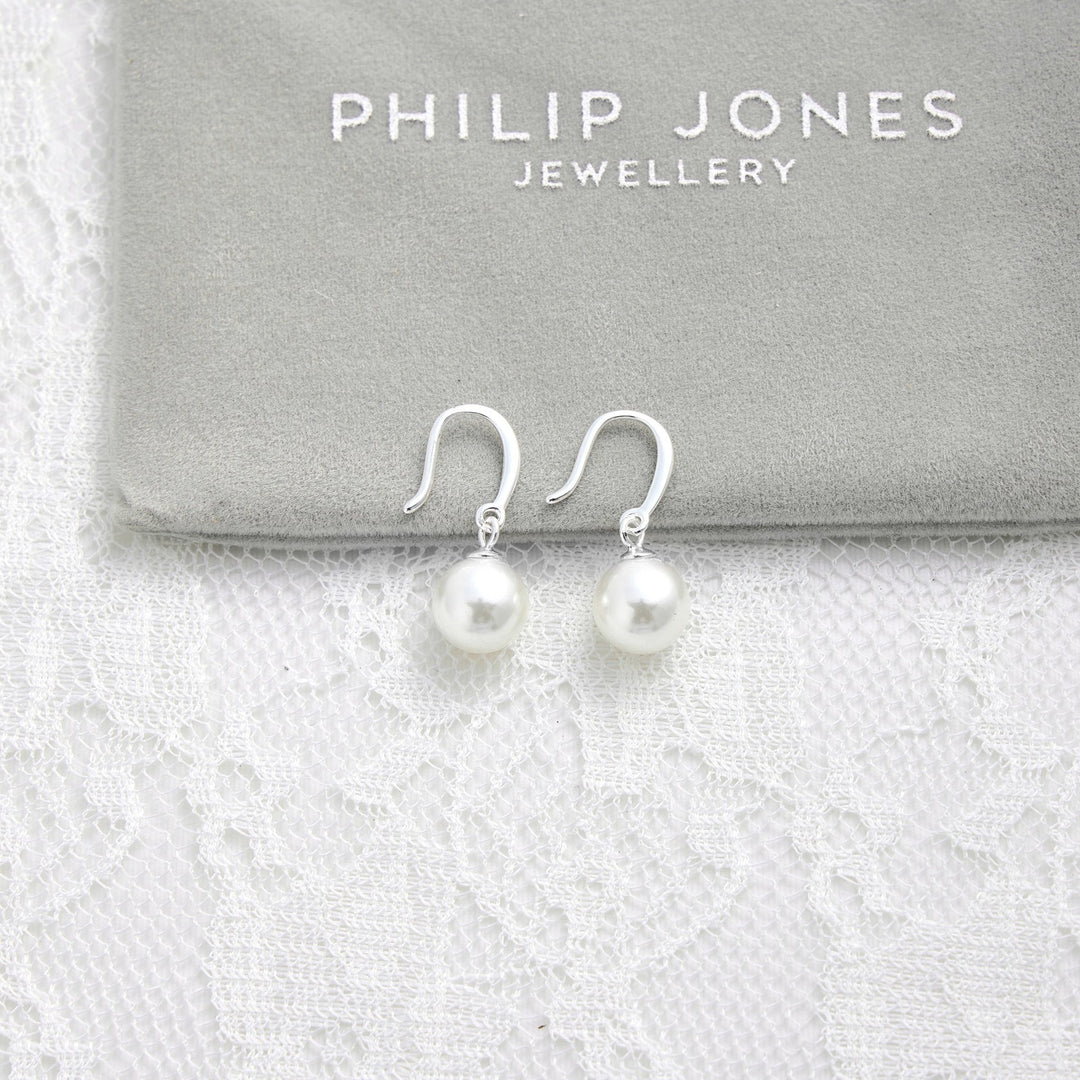 Sterling Silver White Pearl Drop Bridal Earrings - Philip Jones Jewellery