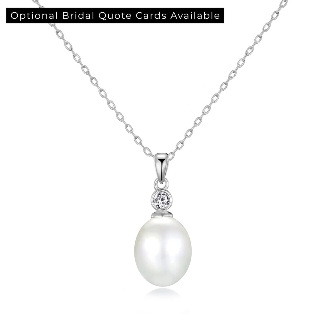 Sterling Silver White Pearl Drop Bridal Necklace Created with Zircondia® Crystals - Philip Jones Jewellery