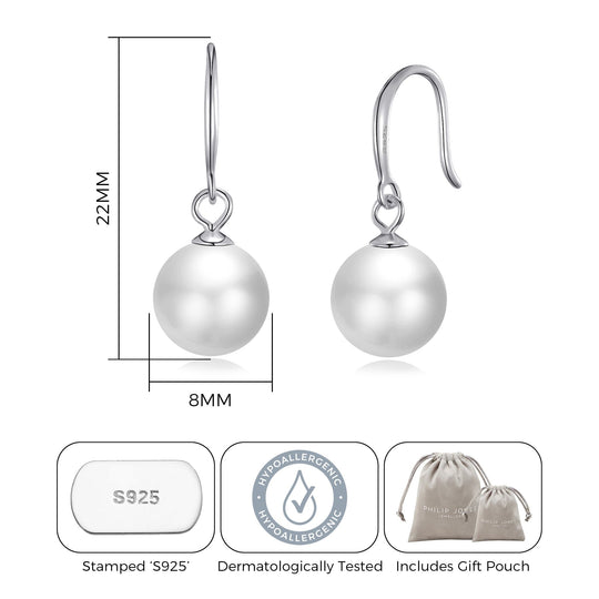 Sterling Silver White Pearl Drop Earrings - Philip Jones Jewellery