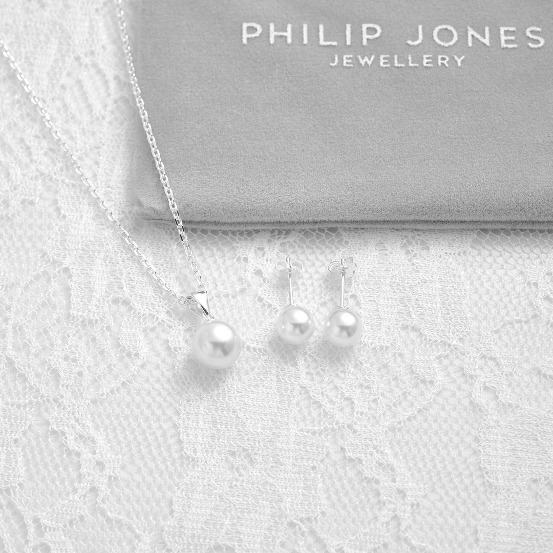 Sterling Silver White Shell Pearl Bridal Set - Philip Jones Jewellery
