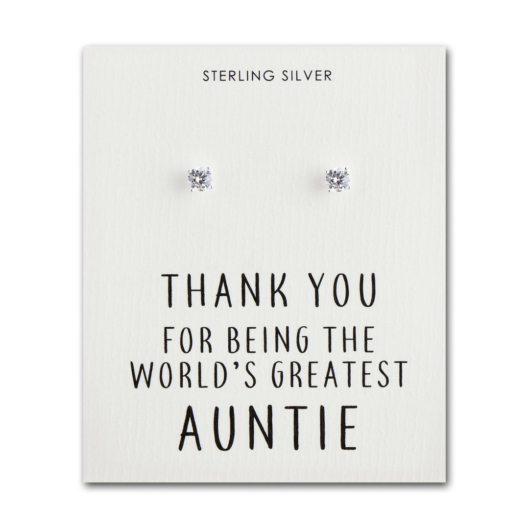 Sterling Silver World's Greatest Auntie Crystal Earrings - Philip Jones Jewellery