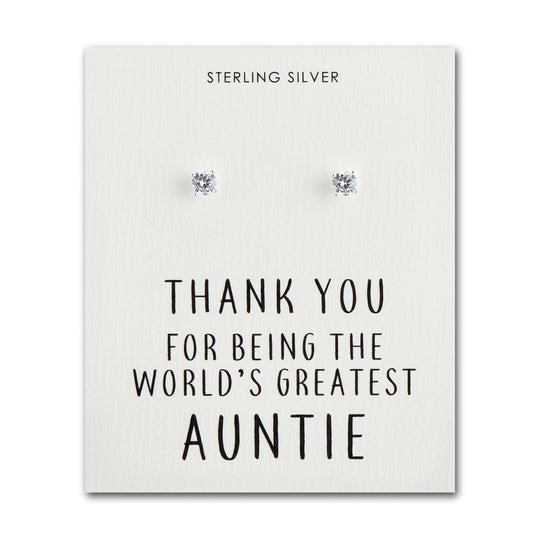 Sterling Silver World's Greatest Auntie Crystal Earrings - Philip Jones Jewellery