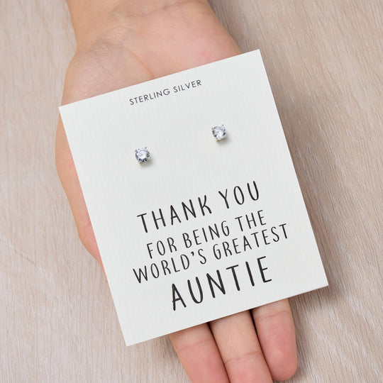 Sterling Silver World's Greatest Auntie Crystal Earrings - Philip Jones Jewellery