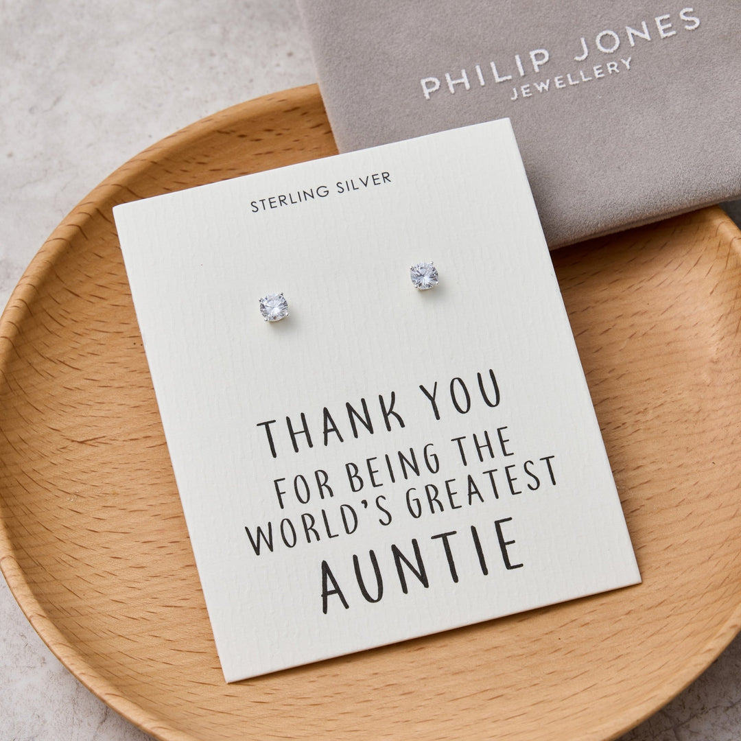 Sterling Silver World's Greatest Auntie Crystal Earrings - Philip Jones Jewellery