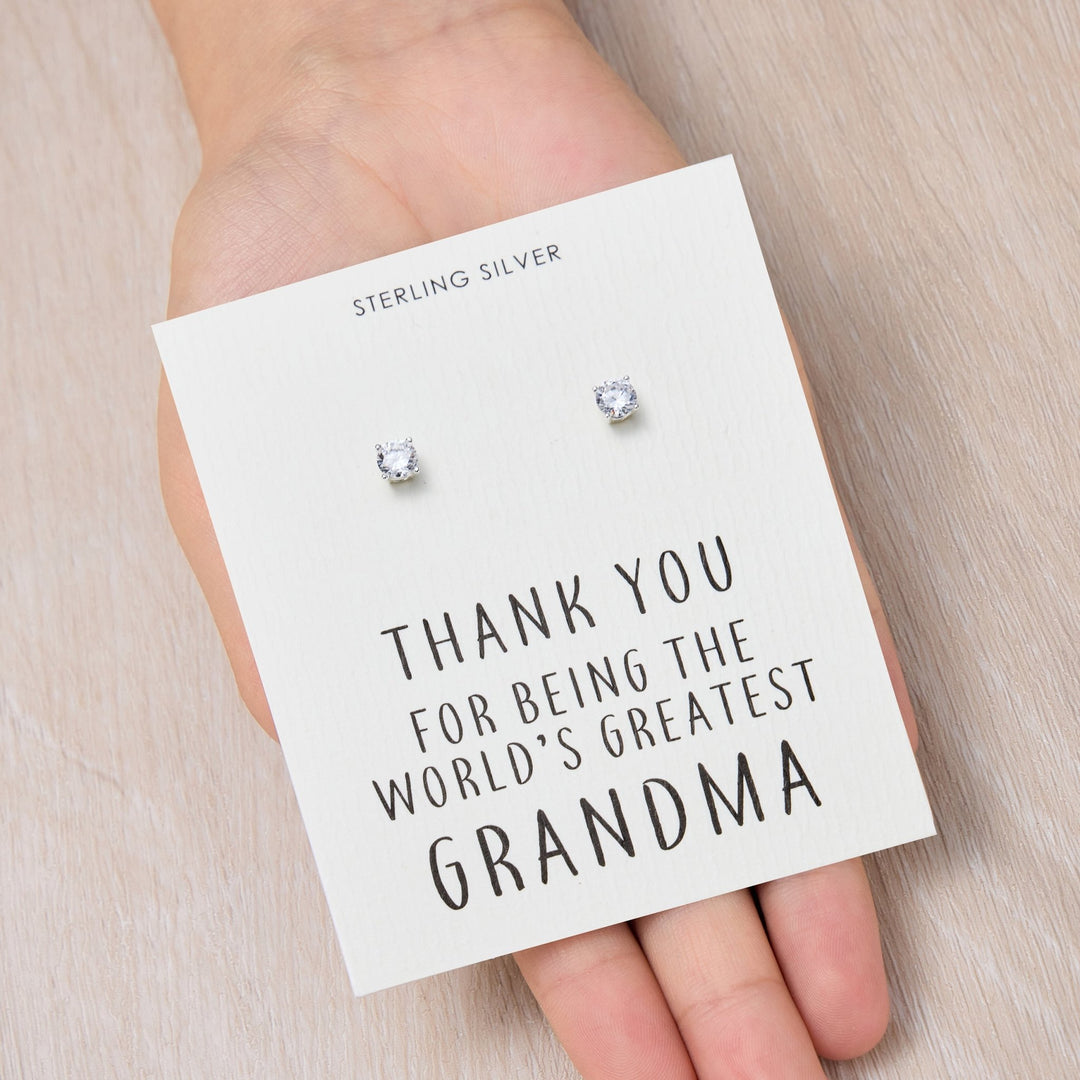 Sterling Silver World's Greatest Grandma Crystal Earrings - Philip Jones Jewellery