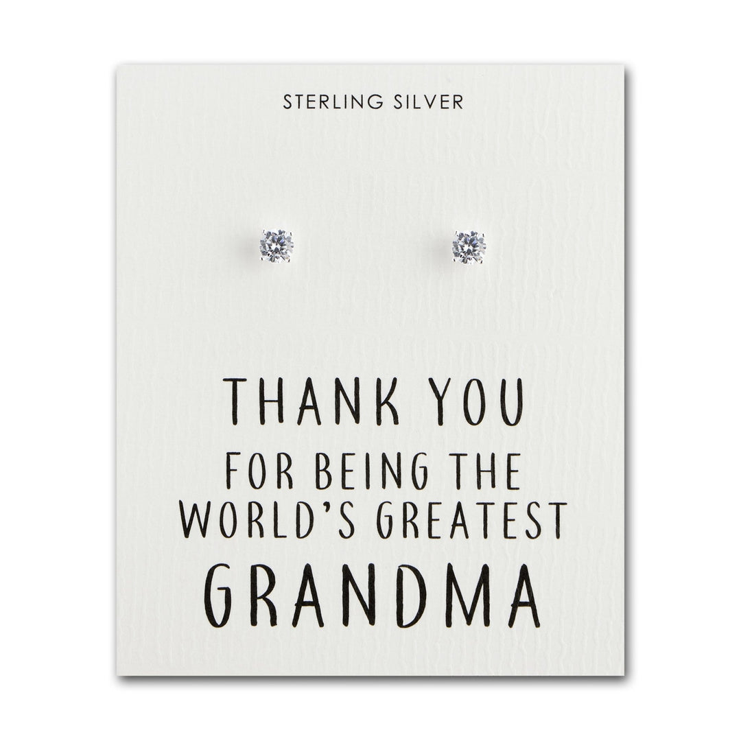 Sterling Silver World's Greatest Grandma Crystal Earrings - Philip Jones Jewellery