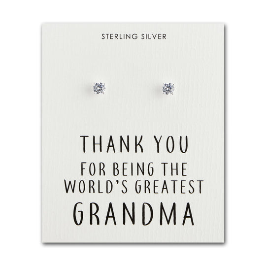 Sterling Silver World's Greatest Grandma Crystal Earrings - Philip Jones Jewellery