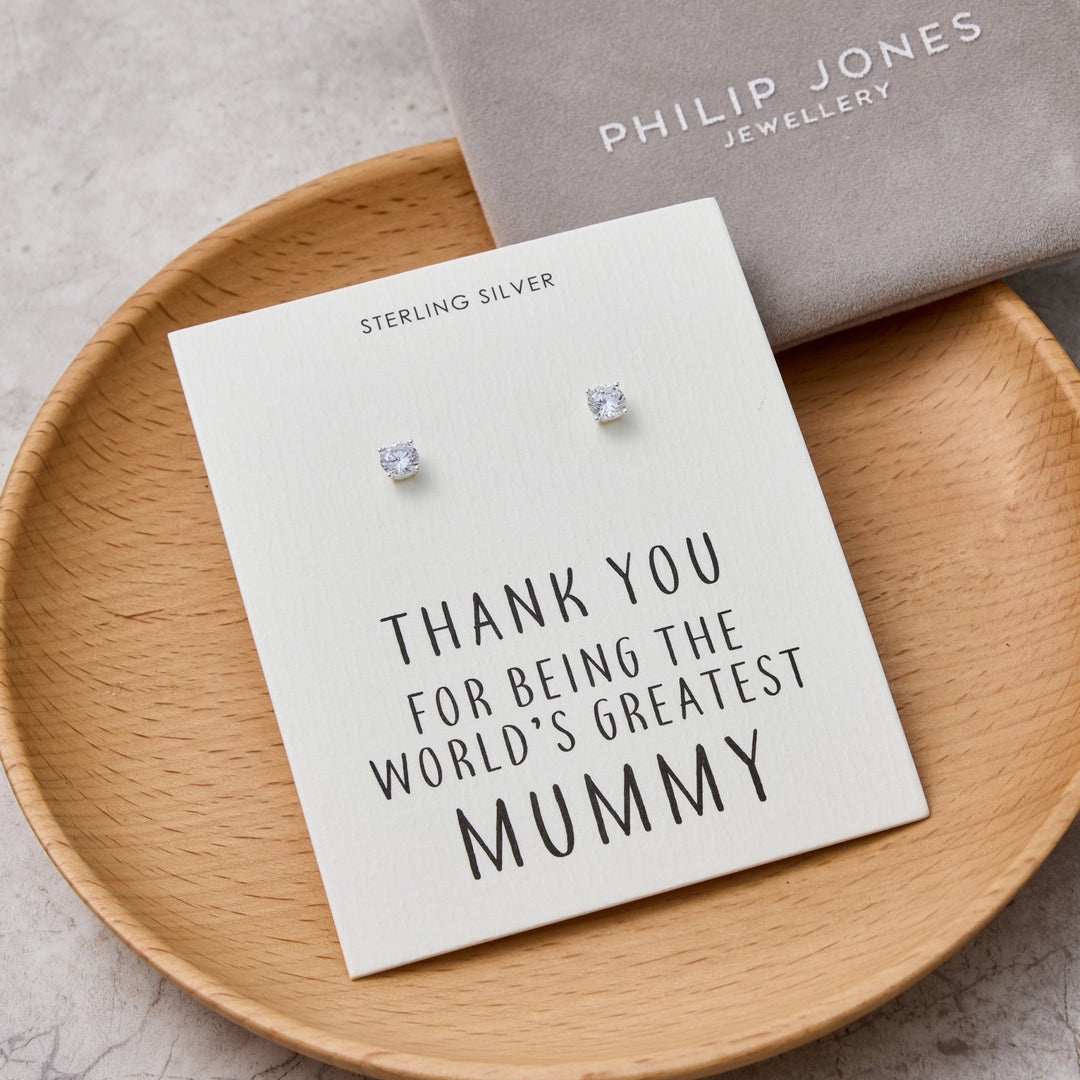 Sterling Silver World's Greatest Mummy Crystal Earrings - Philip Jones Jewellery