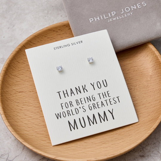 Sterling Silver World's Greatest Mummy Crystal Earrings - Philip Jones Jewellery