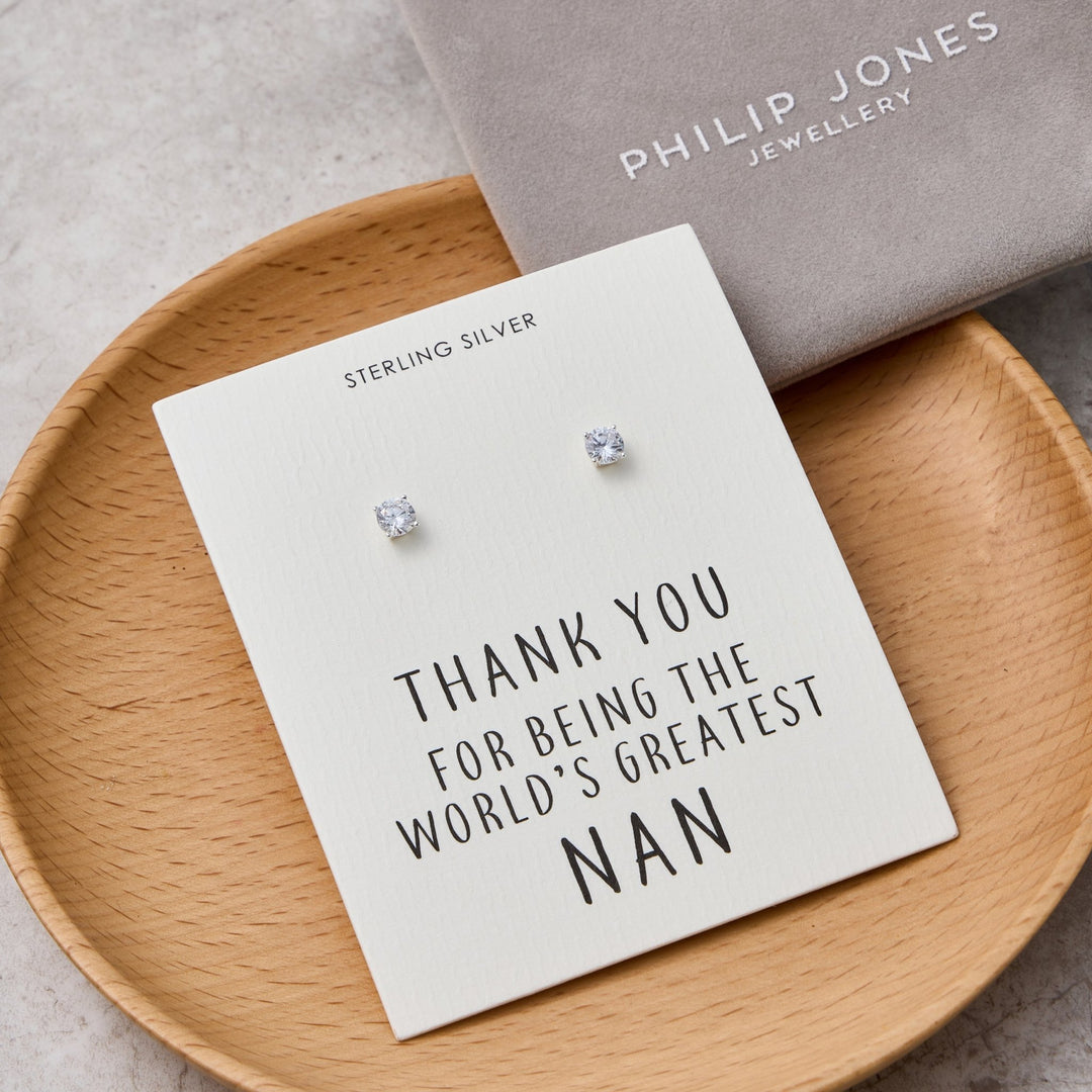 Sterling Silver World's Greatest Nan Crystal Earrings - Philip Jones Jewellery