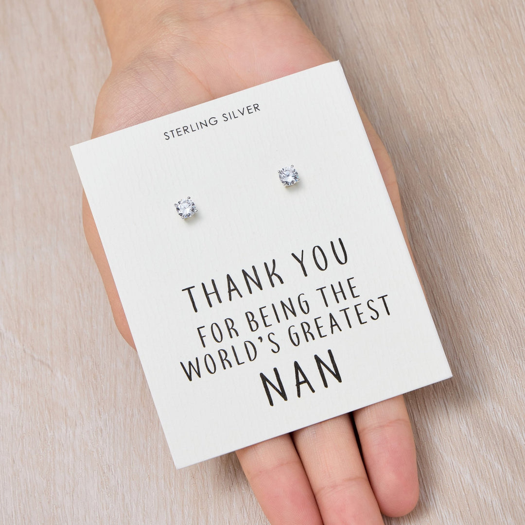 Sterling Silver World's Greatest Nan Crystal Earrings - Philip Jones Jewellery