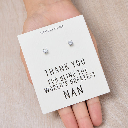 Sterling Silver World's Greatest Nan Crystal Earrings - Philip Jones Jewellery