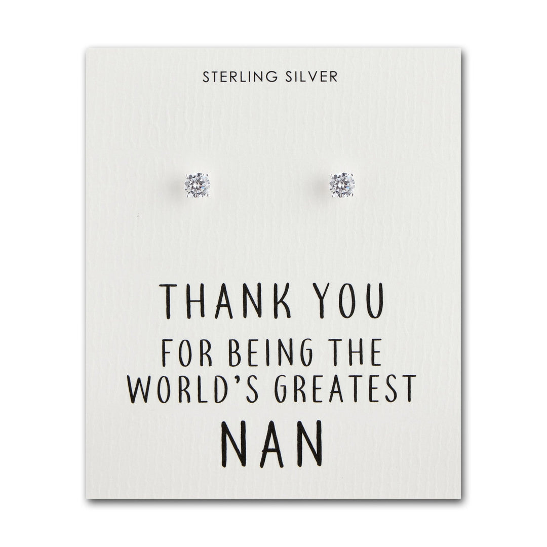 Sterling Silver World's Greatest Nan Crystal Earrings - Philip Jones Jewellery