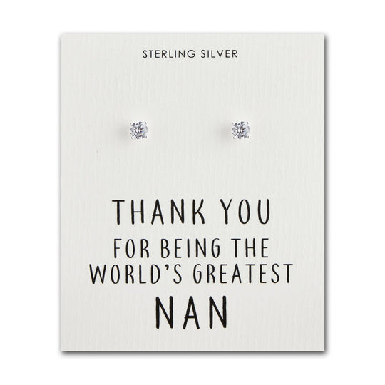 Sterling Silver World's Greatest Nan Crystal Earrings - Philip Jones Jewellery