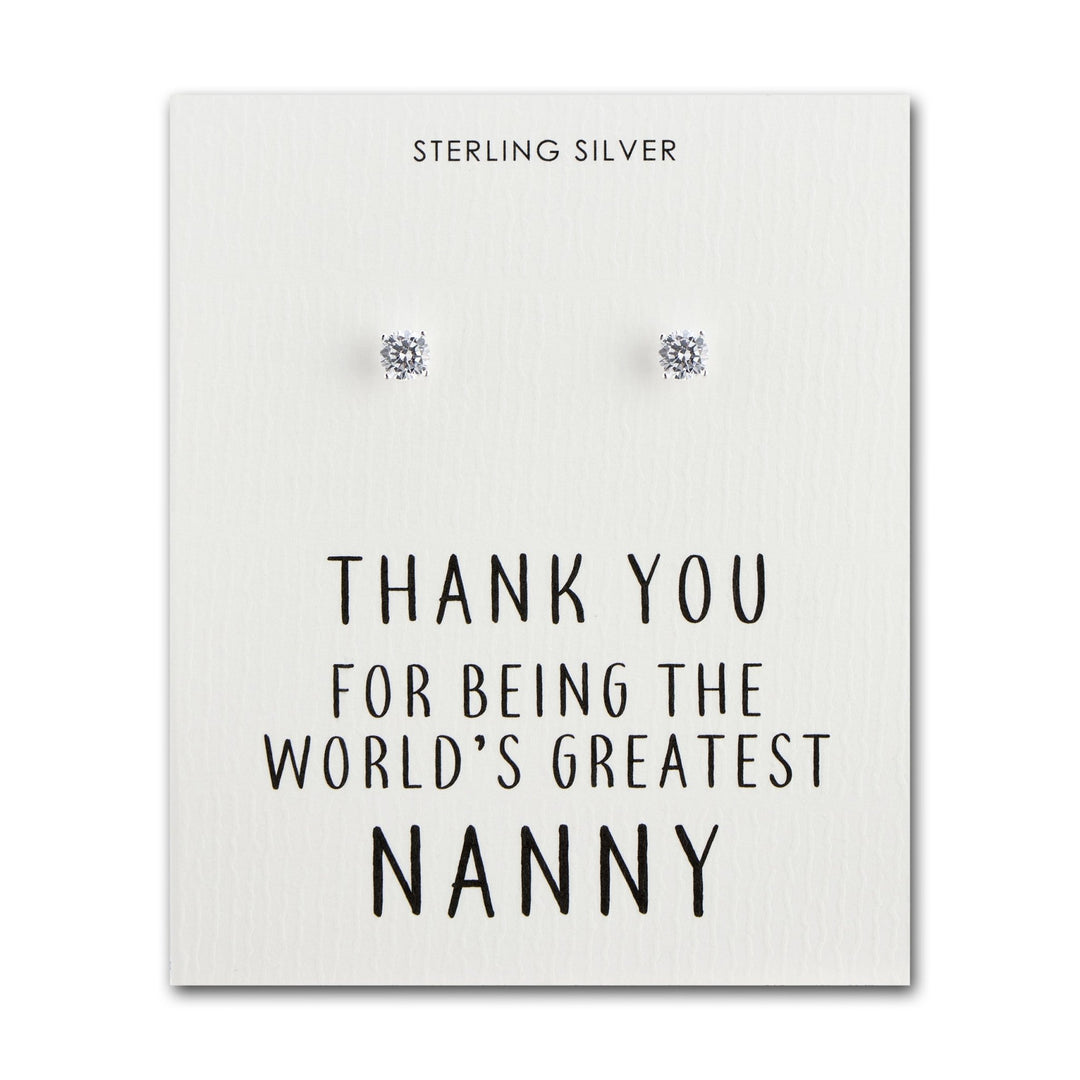 Sterling Silver World's Greatest Nanny Crystal Earrings - Philip Jones Jewellery