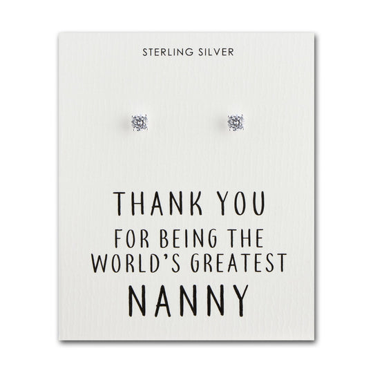 Sterling Silver World's Greatest Nanny Crystal Earrings - Philip Jones Jewellery