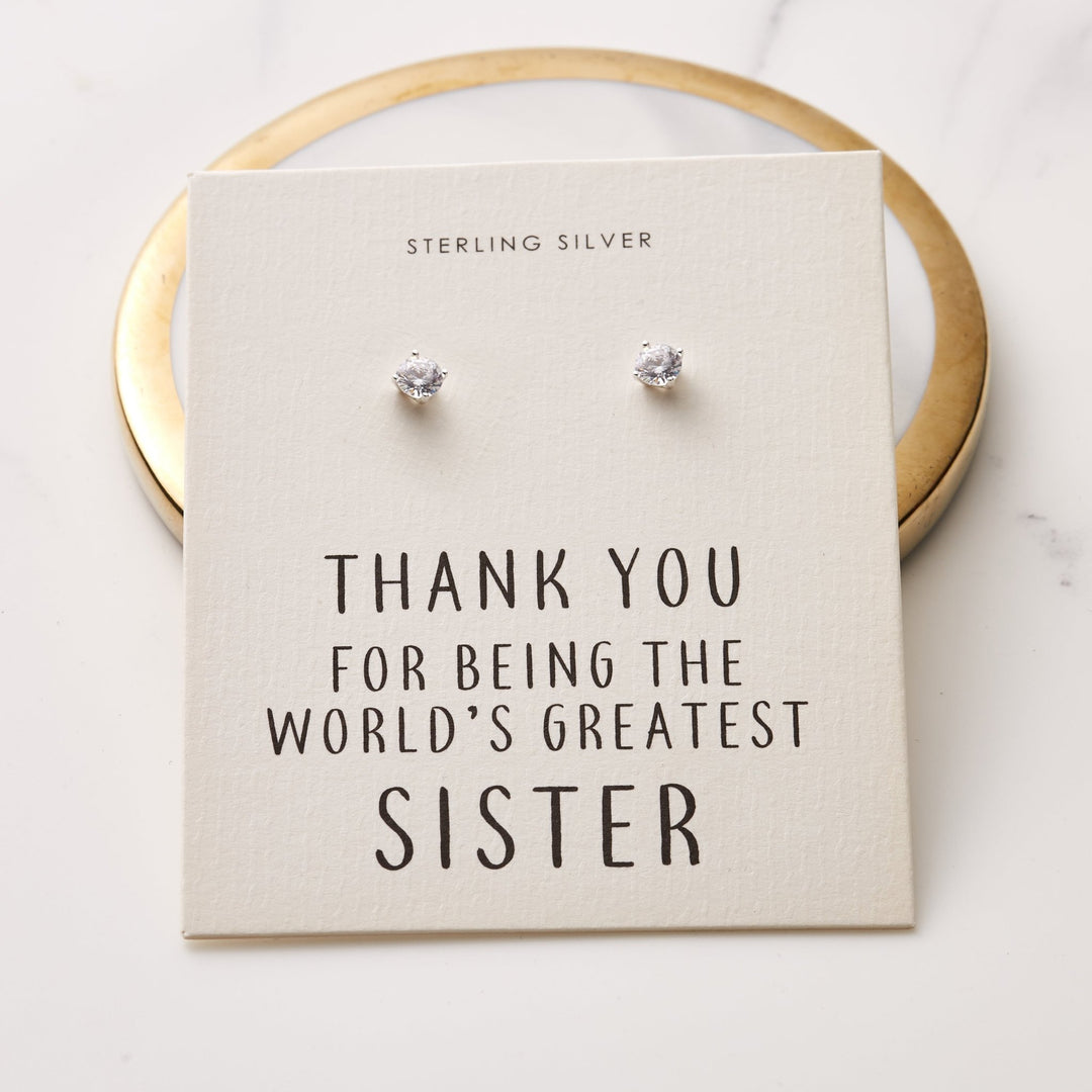 Sterling Silver World's Greatest Sister Crystal Earrings - Philip Jones Jewellery
