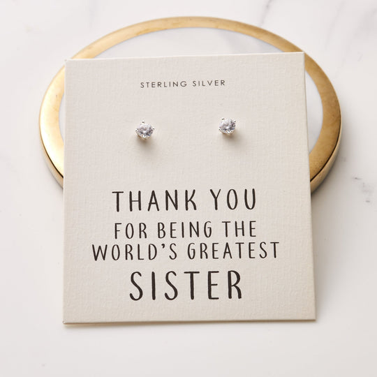 Sterling Silver World's Greatest Sister Crystal Earrings - Philip Jones Jewellery