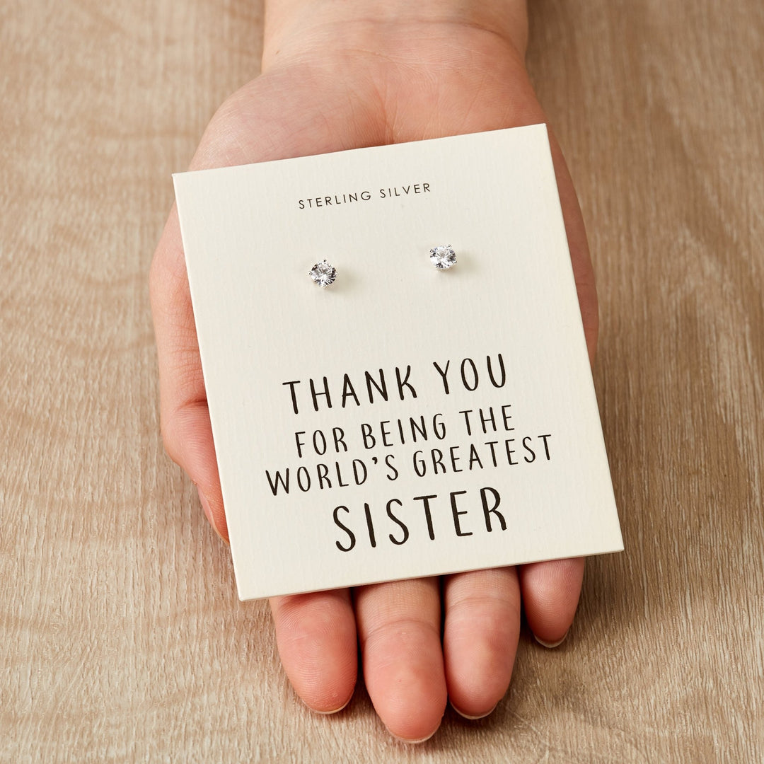 Sterling Silver World's Greatest Sister Crystal Earrings - Philip Jones Jewellery