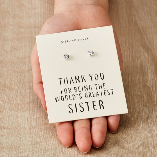 Sterling Silver World's Greatest Sister Crystal Earrings - Philip Jones Jewellery