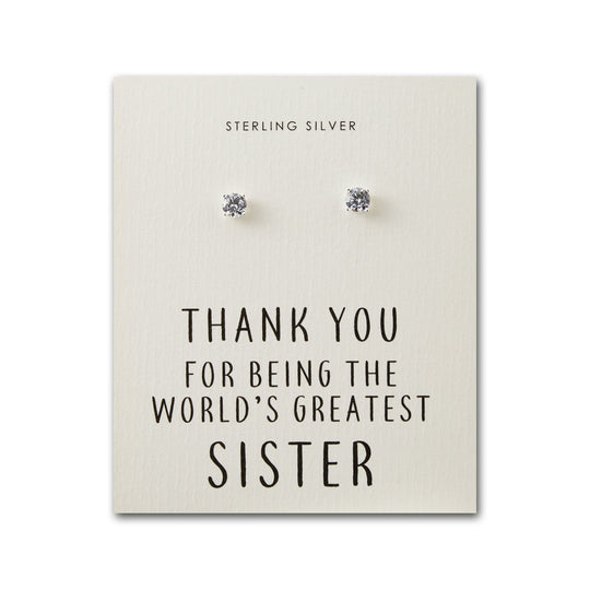 Sterling Silver World's Greatest Sister Crystal Earrings - Philip Jones Jewellery