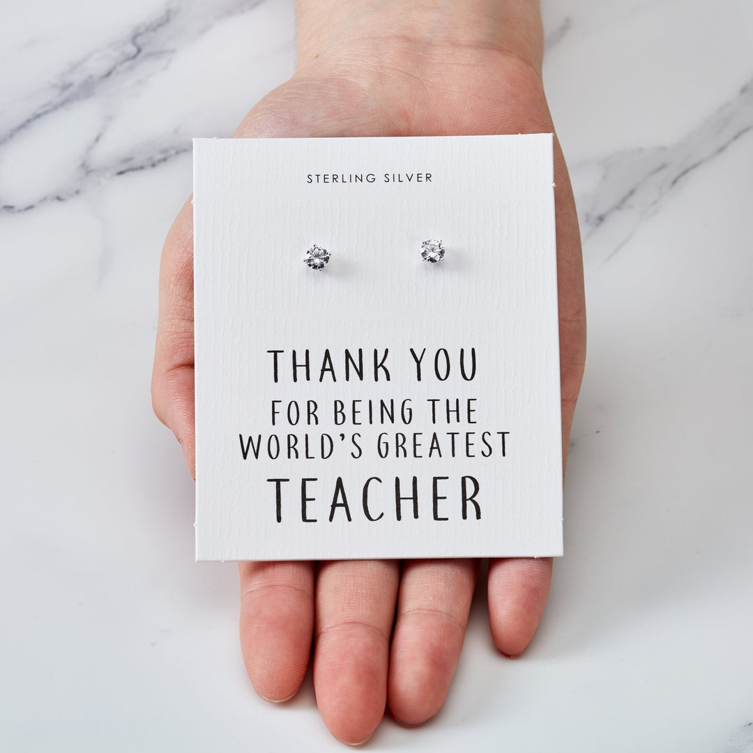 Sterling Silver World's Greatest Teacher Crystal Earrings - Philip Jones Jewellery