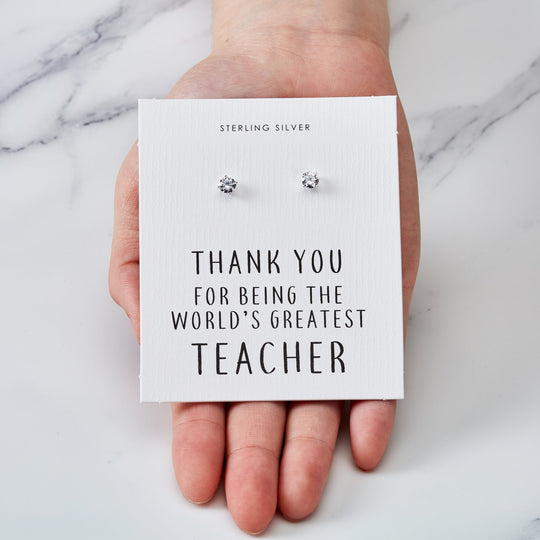 Sterling Silver World's Greatest Teacher Crystal Earrings - Philip Jones Jewellery