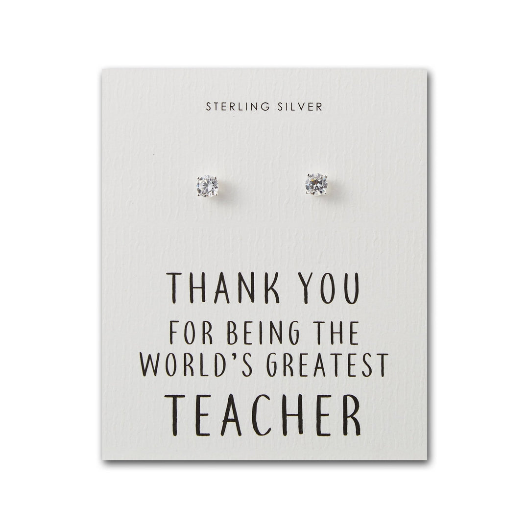 Sterling Silver World's Greatest Teacher Crystal Earrings - Philip Jones Jewellery
