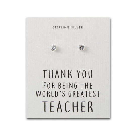 Sterling Silver World's Greatest Teacher Crystal Earrings - Philip Jones Jewellery