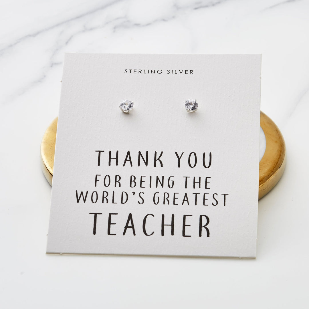 Sterling Silver World's Greatest Teacher Crystal Earrings - Philip Jones Jewellery