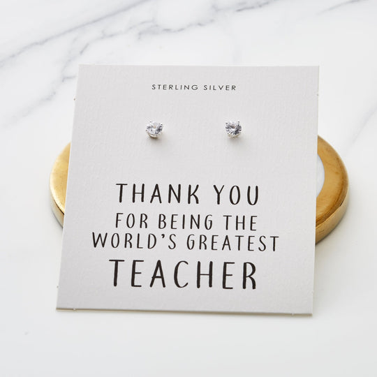 Sterling Silver World's Greatest Teacher Crystal Earrings - Philip Jones Jewellery