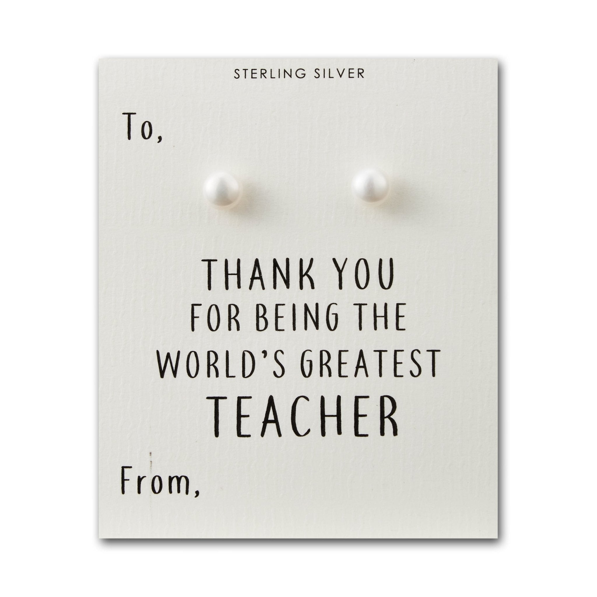 Sterling Silver World's Greatest Teacher Pearl Earrings - Philip Jones Jewellery