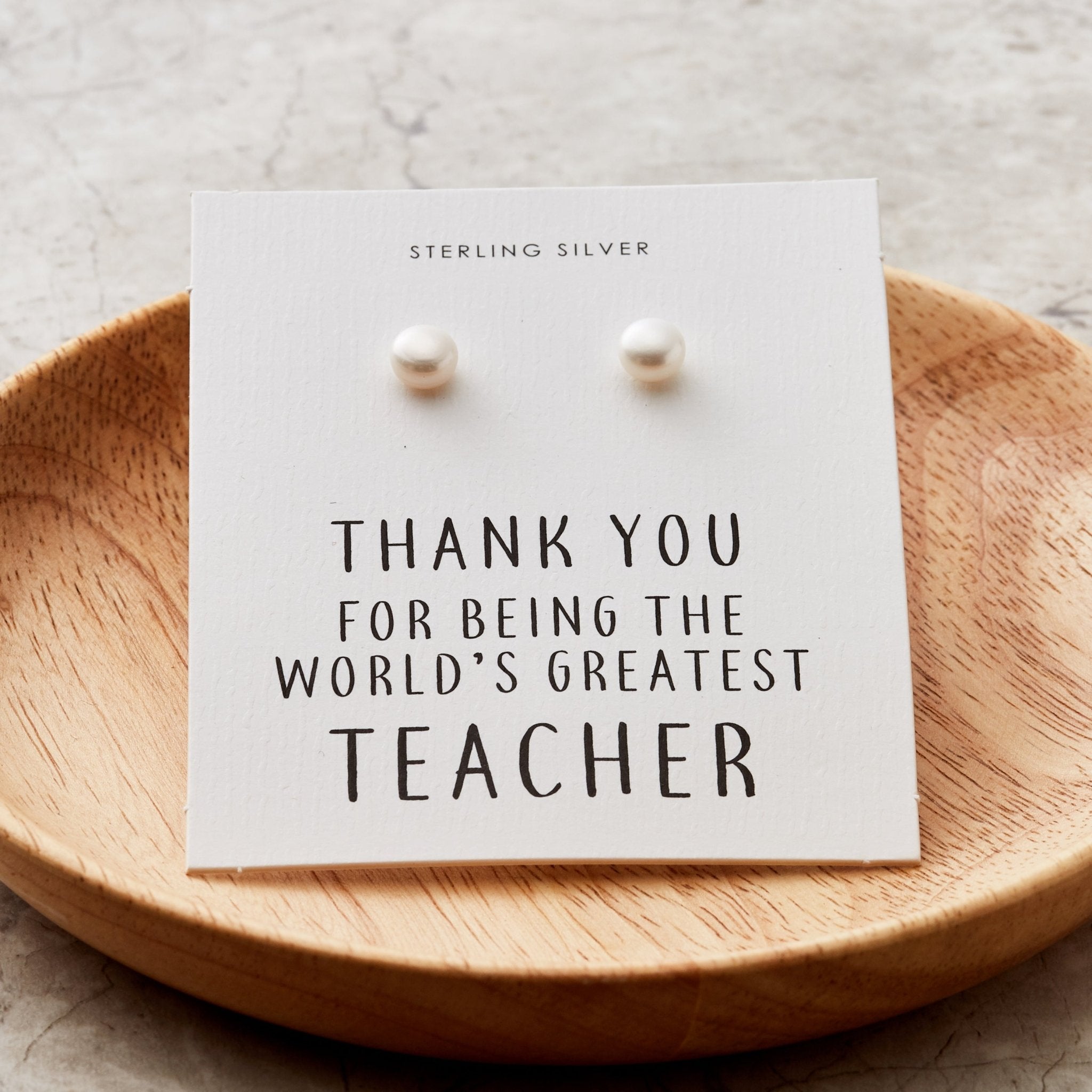 Sterling Silver World's Greatest Teacher Pearl Earrings - Philip Jones Jewellery